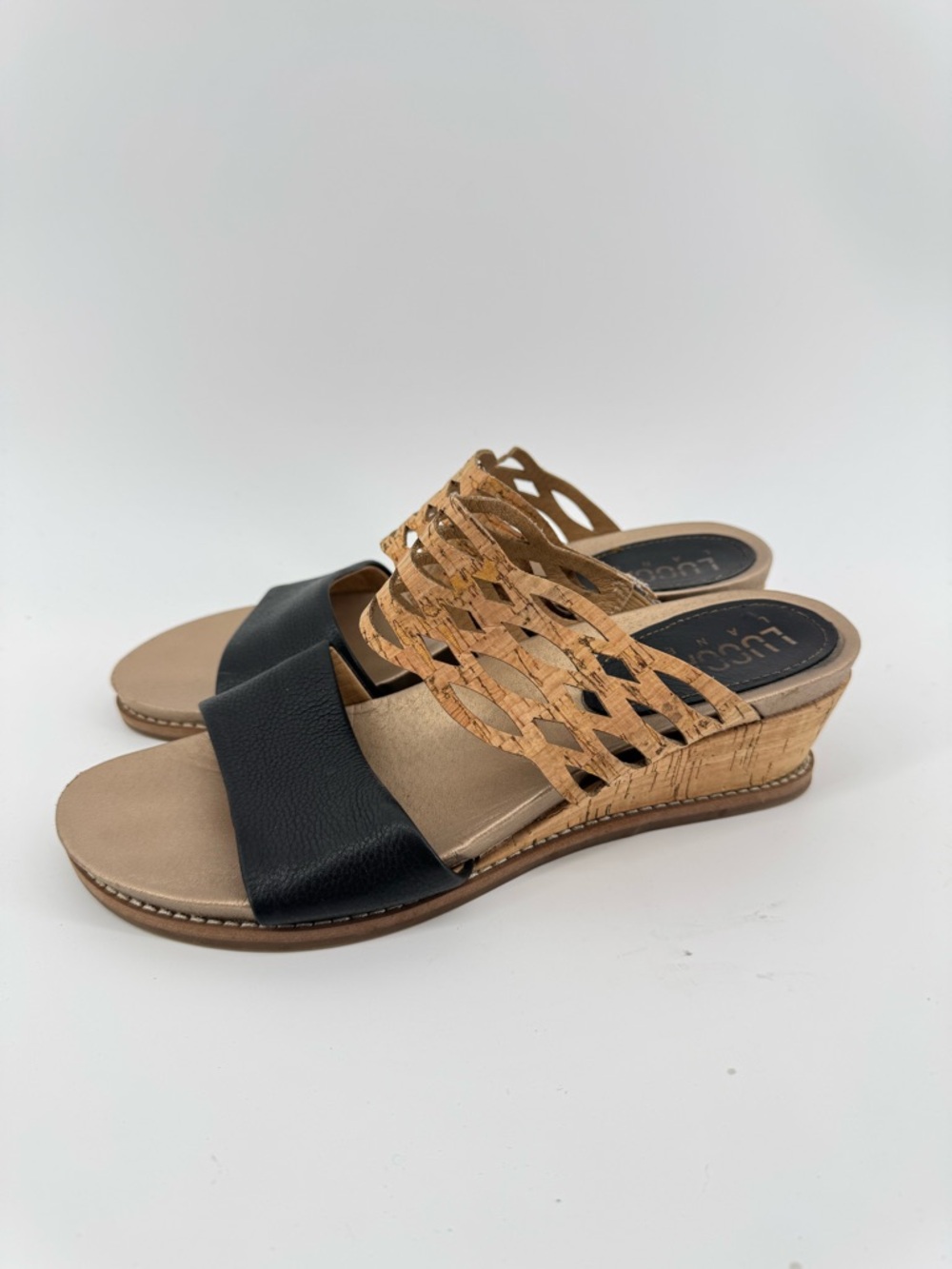 Lucca Lane Wanette Leather and Cork Wedge Sandal Women's Size 9.5 Embellished